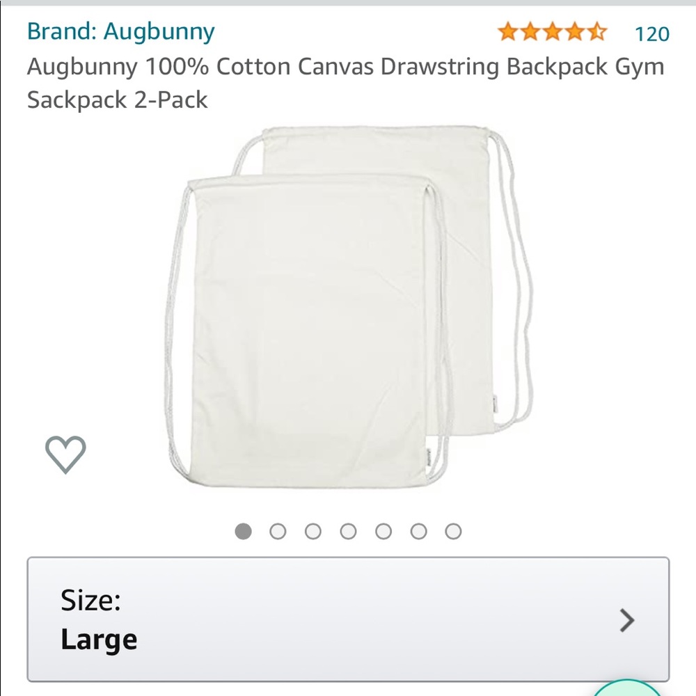 100% Cotton Canvas Drawstring Backpack  2-Pack